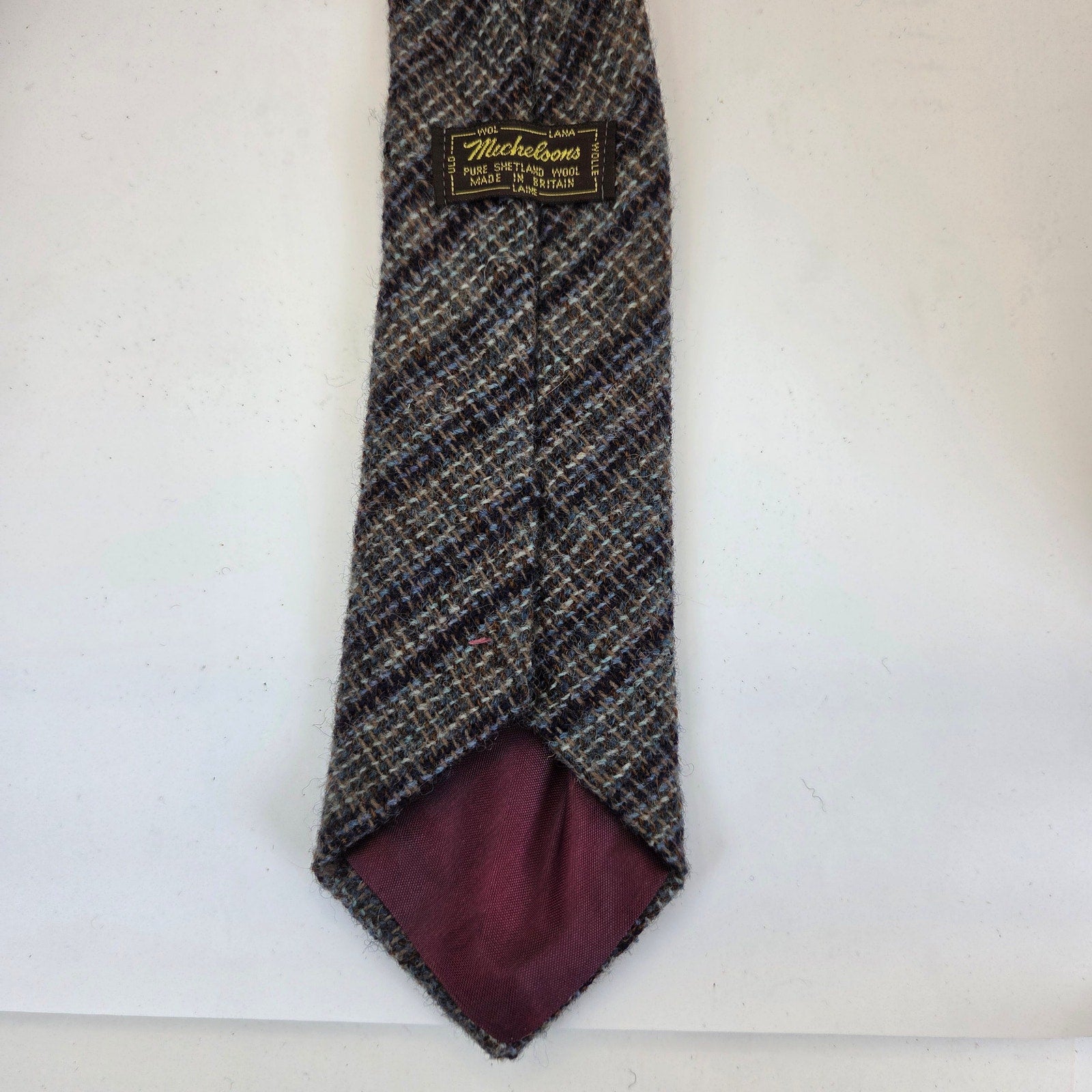 Vintage Harrods Michelson's Pure Shetland Wool Plaid Tweed Tie Britain