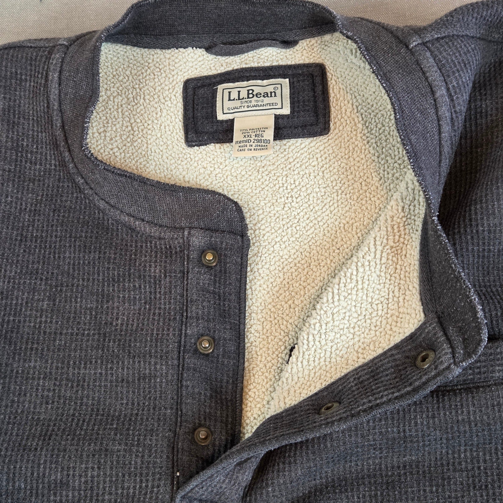 L.L.Bean Men’s XXL Waffle Knit Fleece Lined Henley Pullover Gray