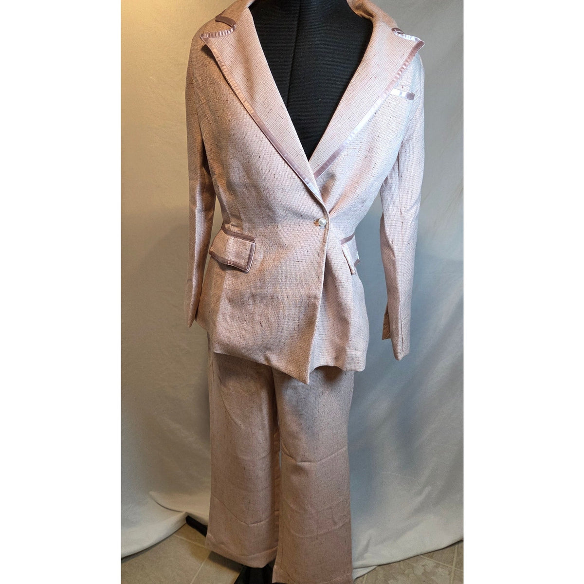Unbranded Womens Small Pink Tweed Look Pantsuit Blazer Wide Leg Pants Set