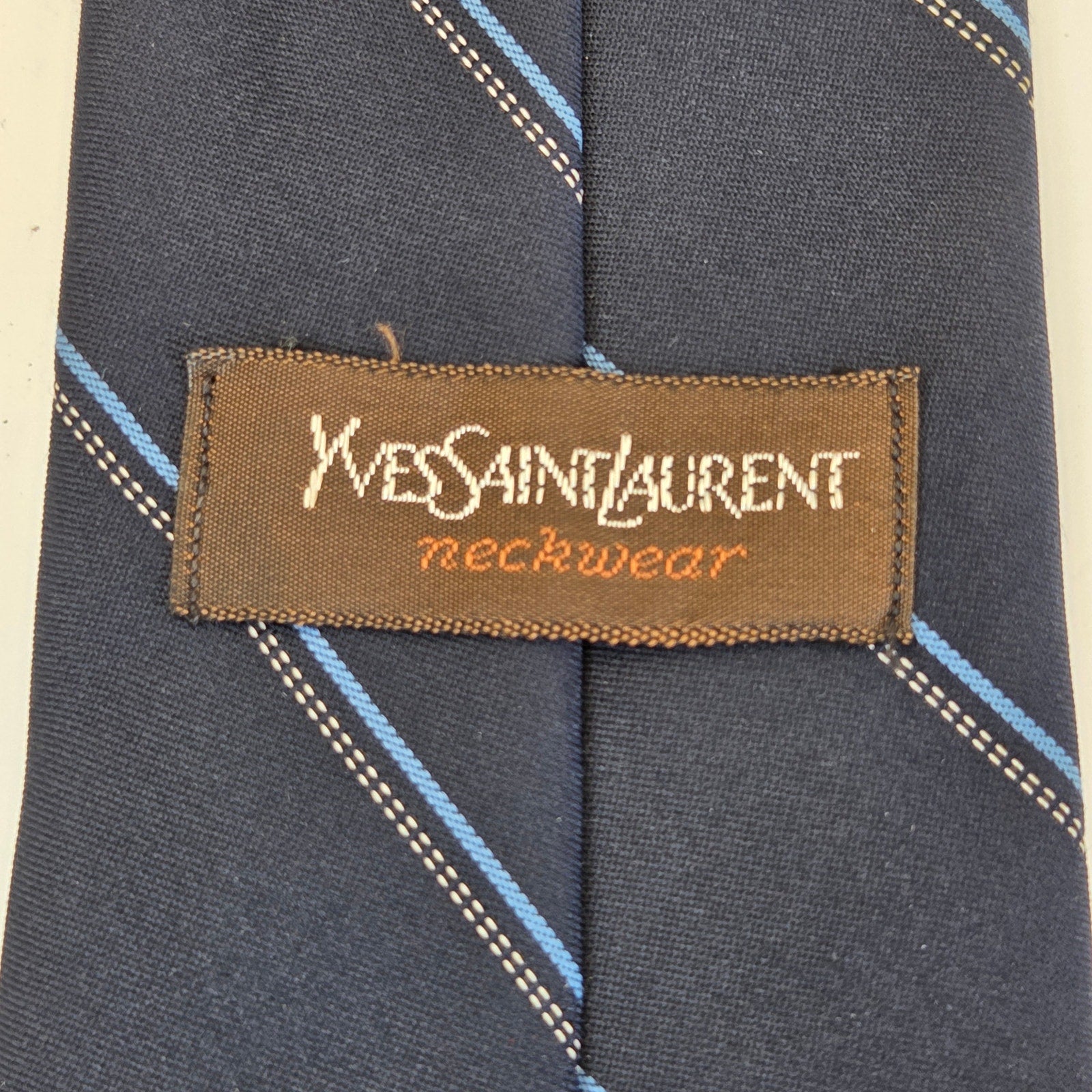 Vintage Yves Saint Laurent YSL Striped Necktie Embroidered Logo 56" x 3"