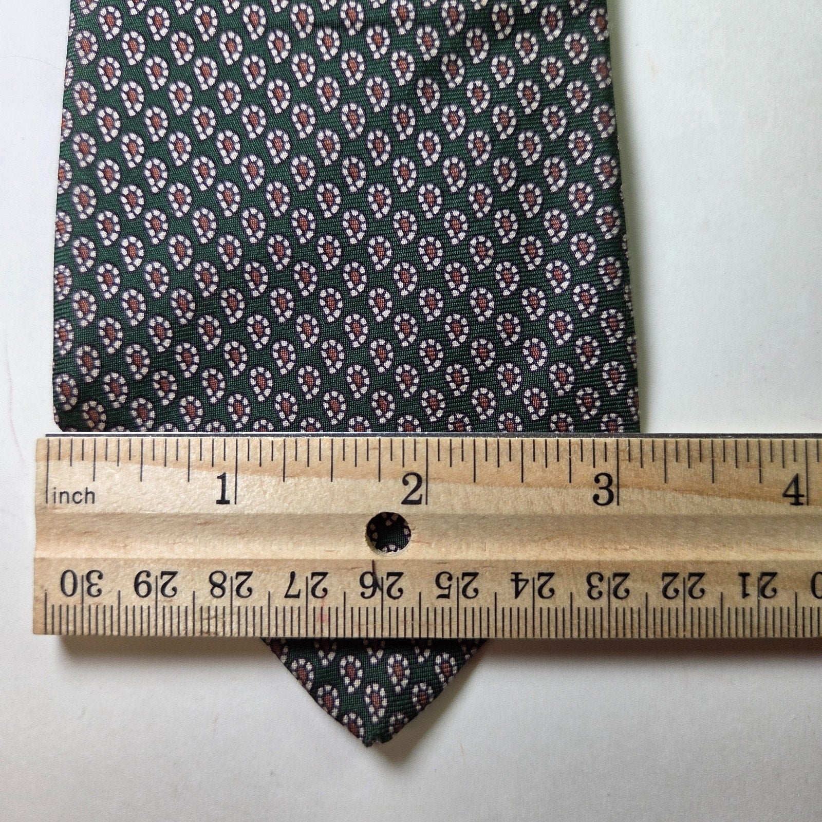 Robert White English Silk Tie Green Red Micro Paisley John Comfort Vintage