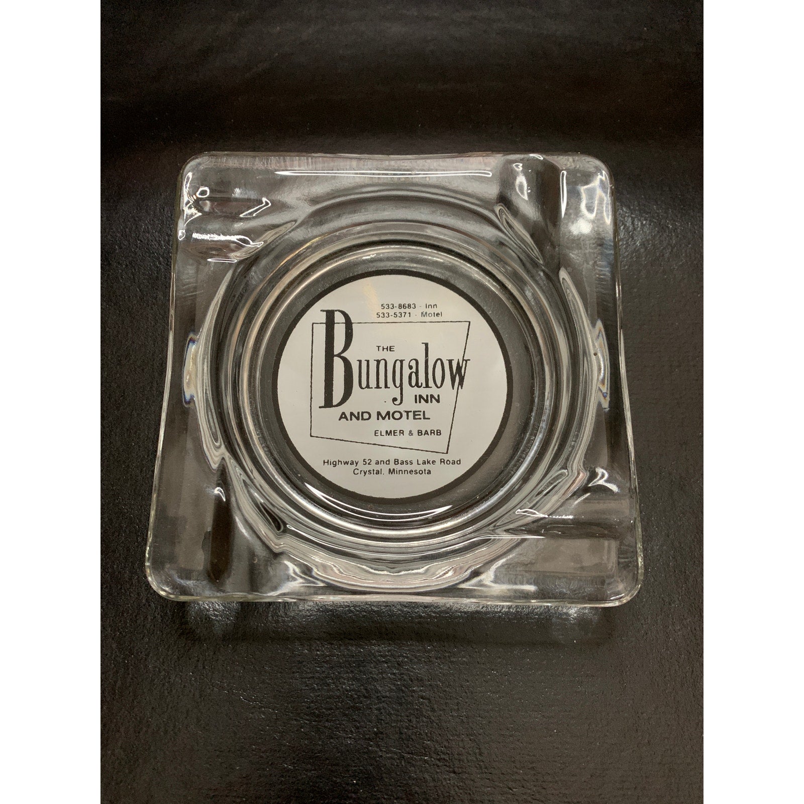 Vintage Bungalow Inn Motel Crystal MN Glass Advertising Ashtray Highway 52
