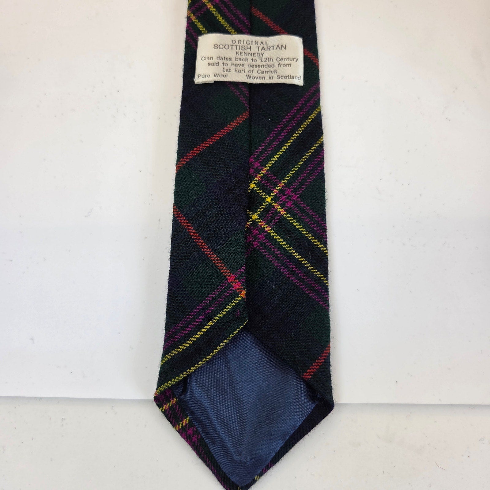 Original Scottish Kennedy Clan Tartan Pure Wool Tie Woven in Scotland 3"x57"