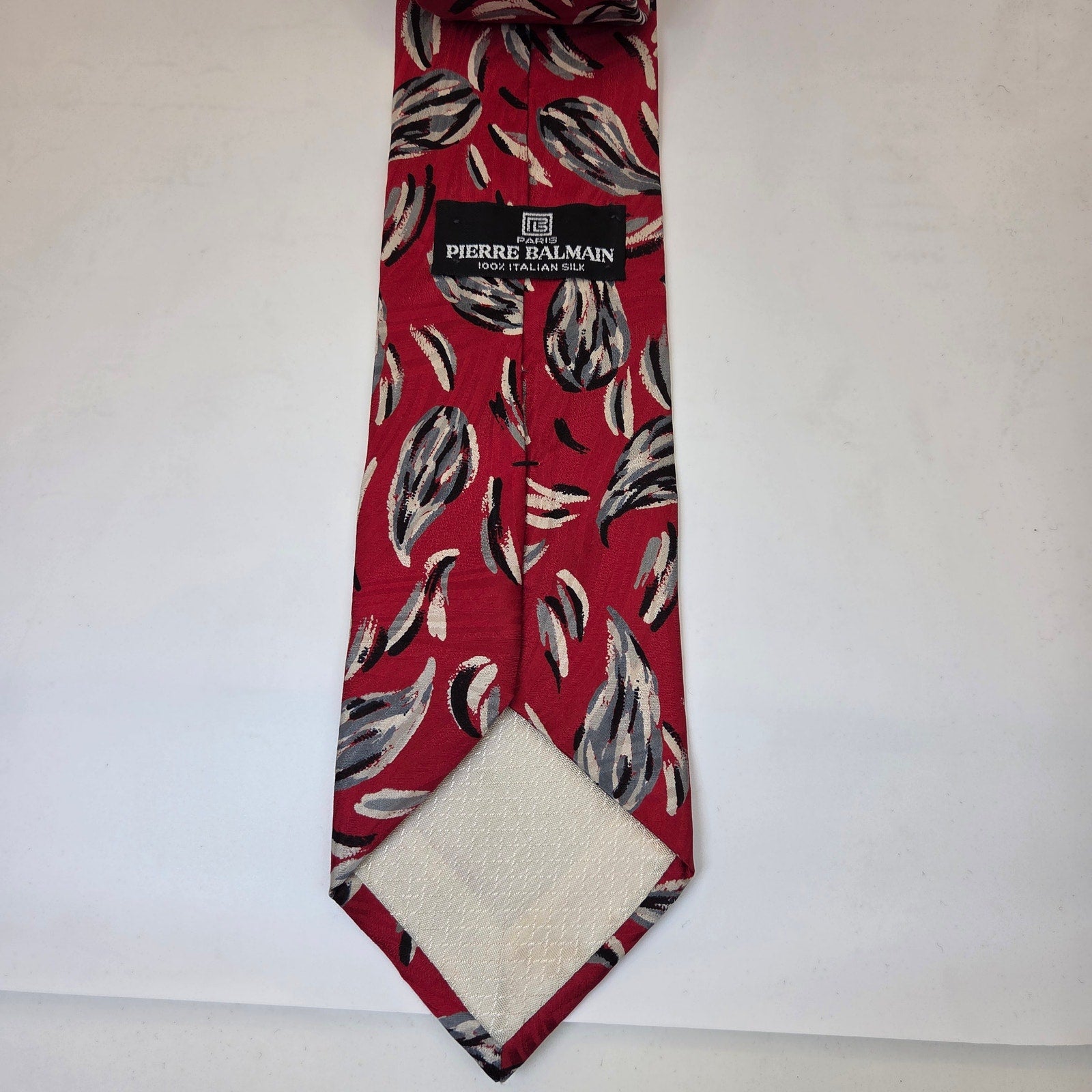 Pierre Balmain Paris Italian Silk Tie Red Abstract Wide Designer Necktie Vintage