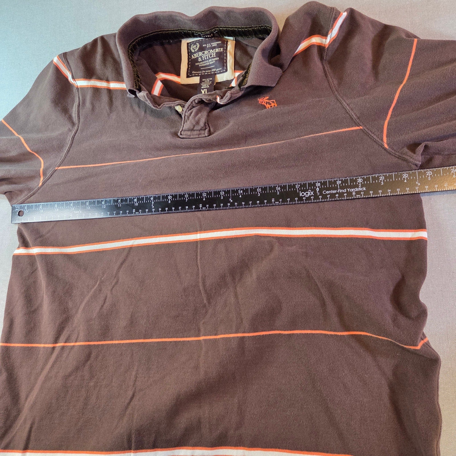 Abercrombie & Fitch Brown Striped Long Sleeve Polo Shirt XL Muscle Fit