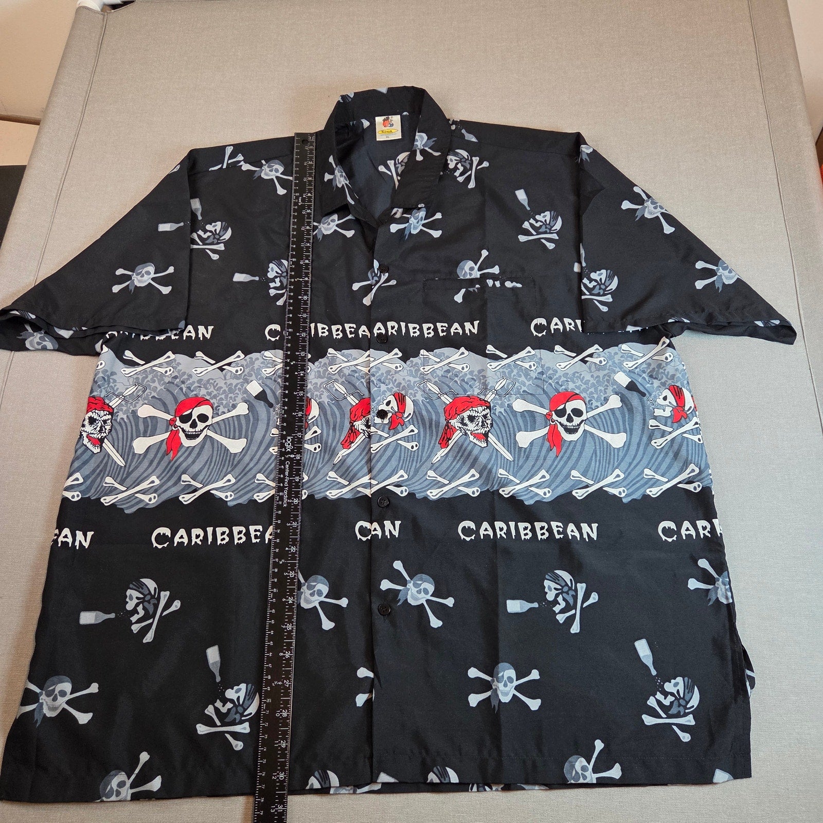 Rima Beachworld Pirate Skull Caribbean Shirt Men’s XL Black Hawaiian Style