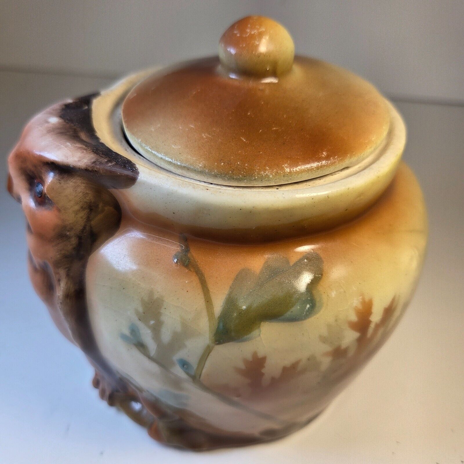 Royal Bruxonia Austria Owl Porcelain Tobacco Jar Humidor with Lid Vintage