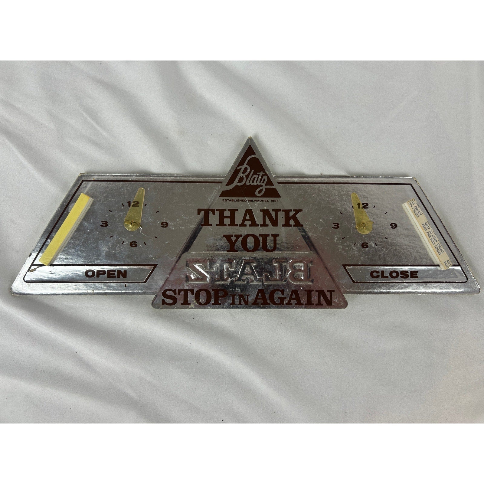 Vintage Blatz Beer Bar Clock Sign Open Close Foil Cardboard Display