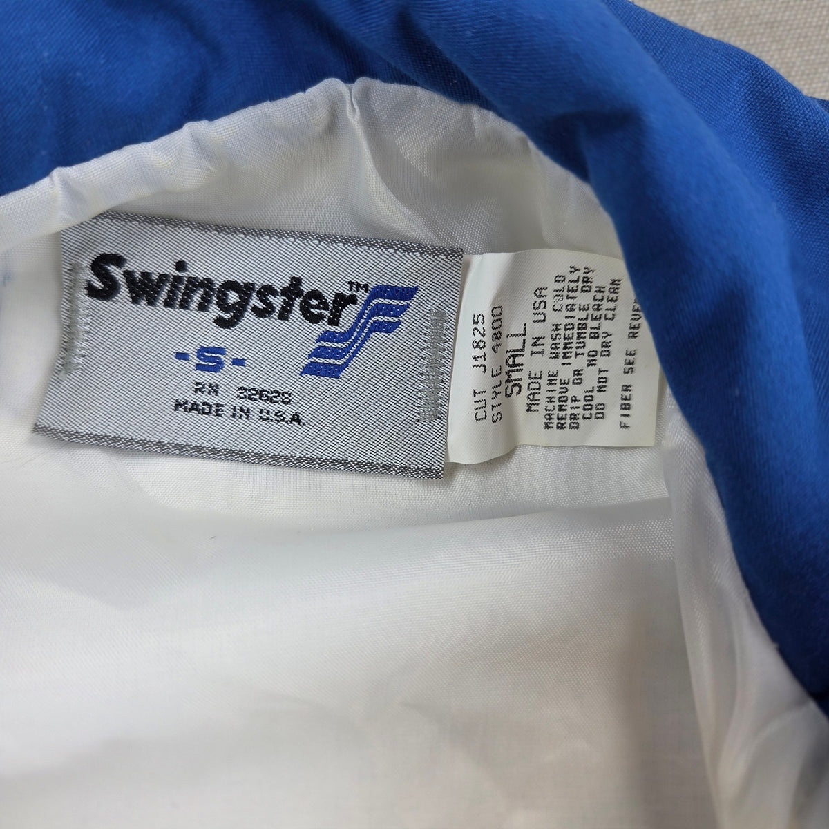 Vintage Swingster Ecolab USA Cotton Bomber Jacket Small White Blue Full Zip