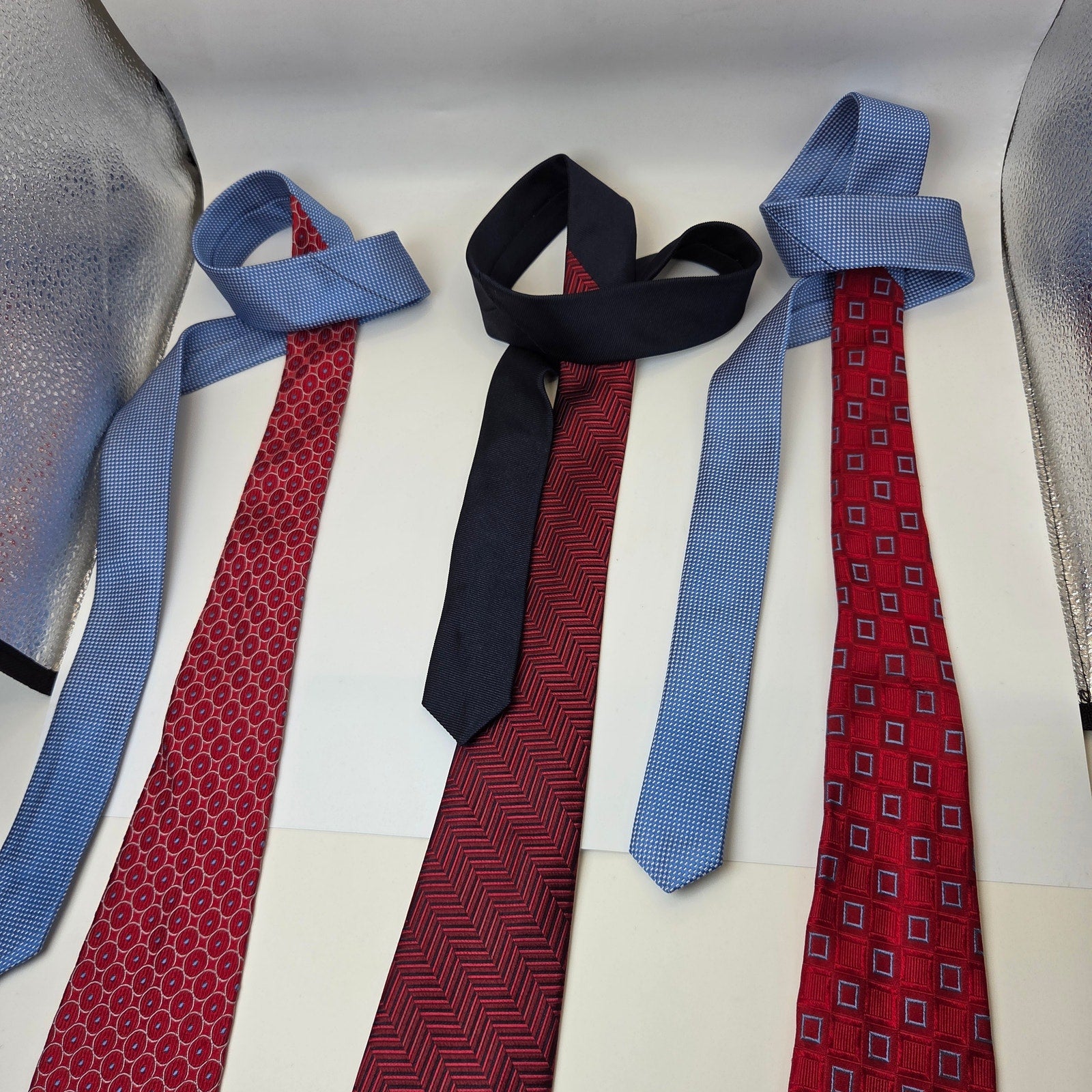 Tommy Hilfiger Silk Tie Lot 3 Red Geometric USA 3.75 Classic Width Contrast Tips