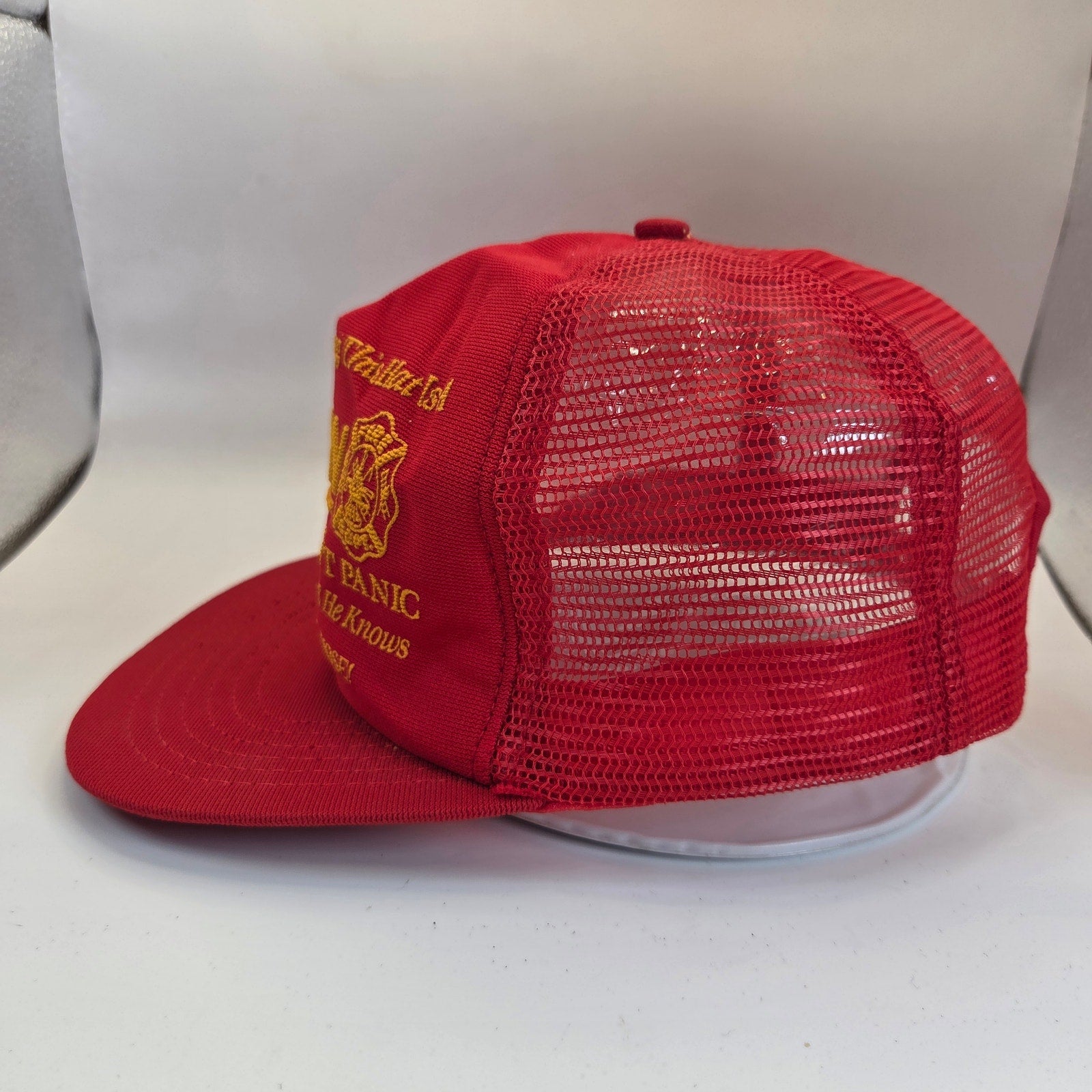 Vintage Fireman Novelty Mesh Trucker Snapback Hat Made USA Foam Cap Red