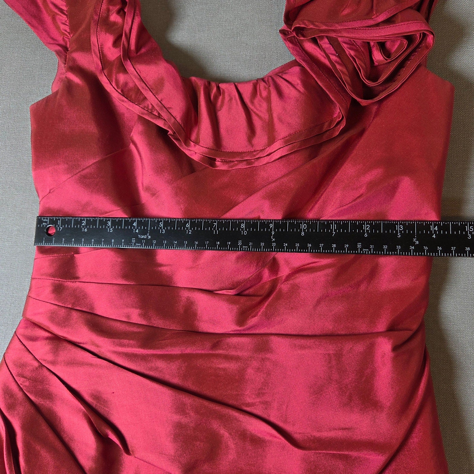 Marisa Baratelli Thai Silk One Shoulder Ruffle Cocktail Dress Red Size 4