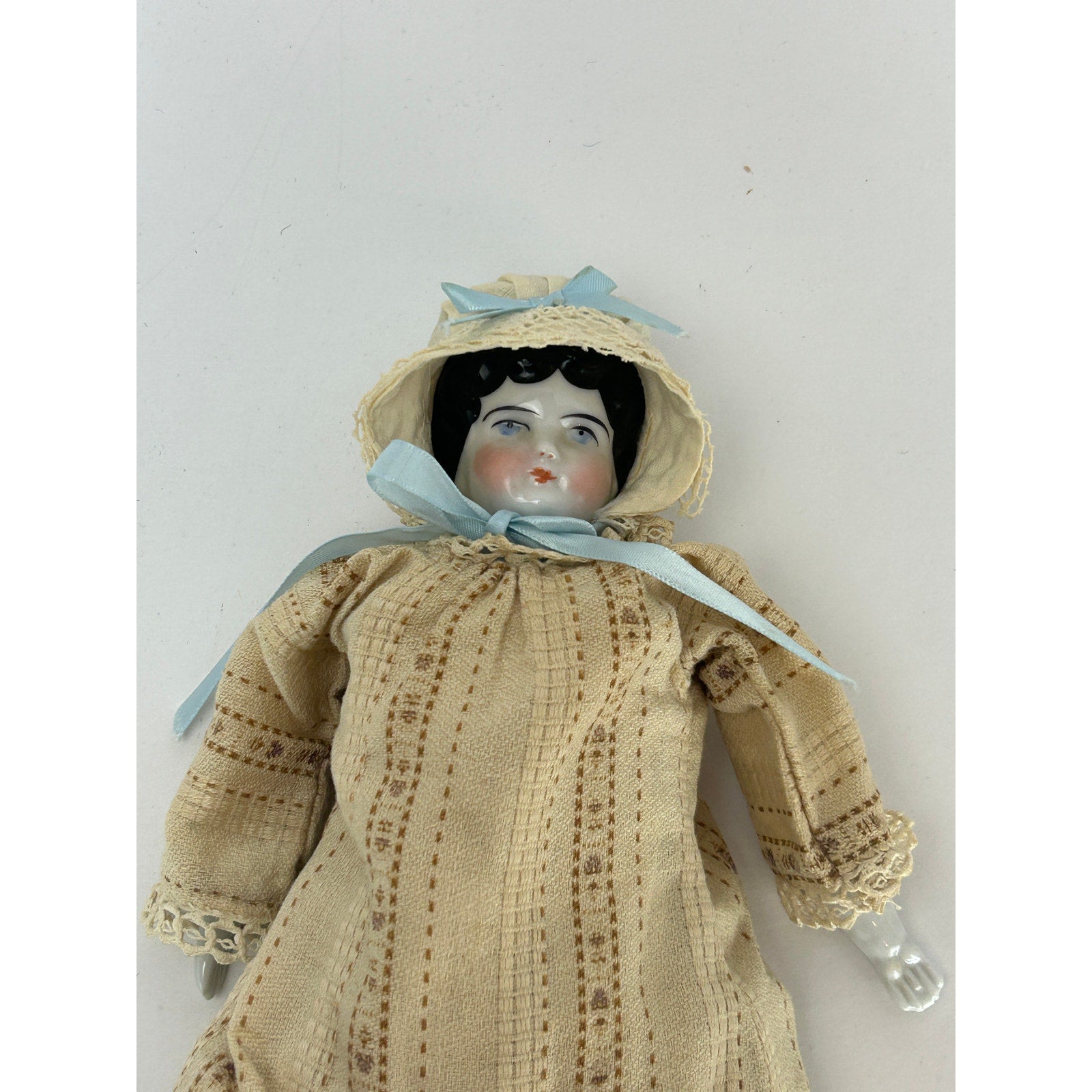 Antique China Head Doll 14 inch Black Hair Original Body and Clothes 1880s