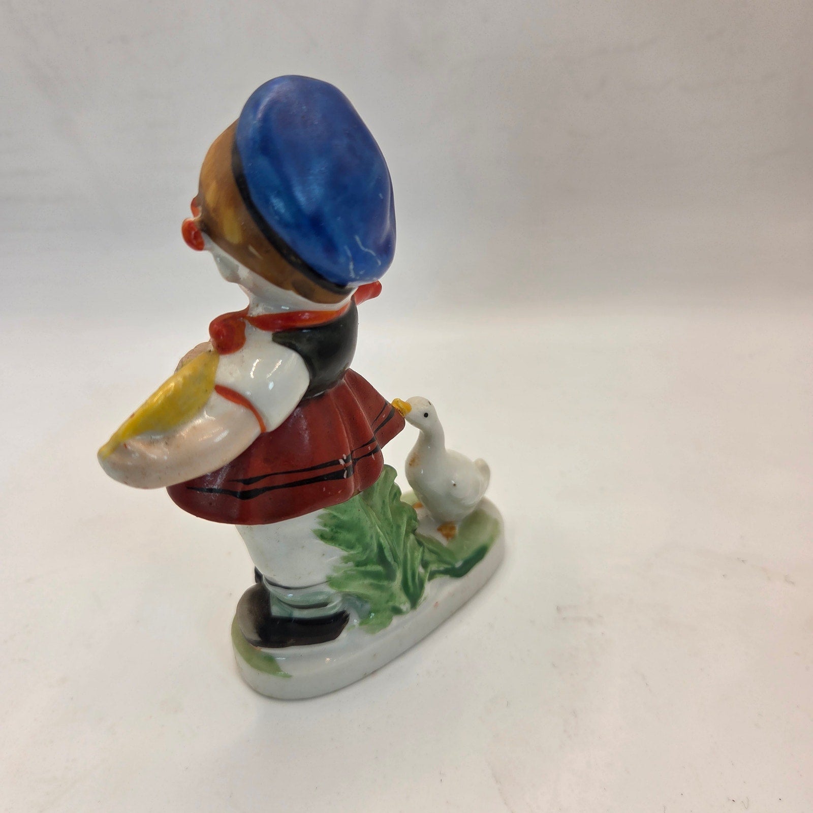 Occupied Japan Girl With Goose Figurine 4.5” Vintage Porcelain Painted