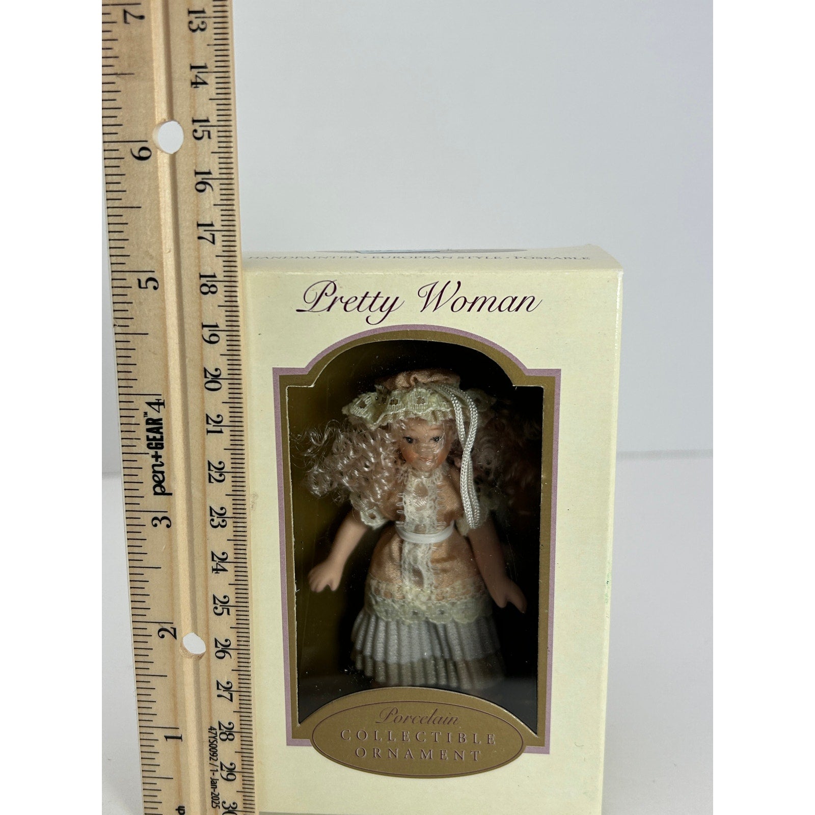 Pretty Woman Porcelain Doll Ornament Gold Lace Dress Blonde Curls DG 2004