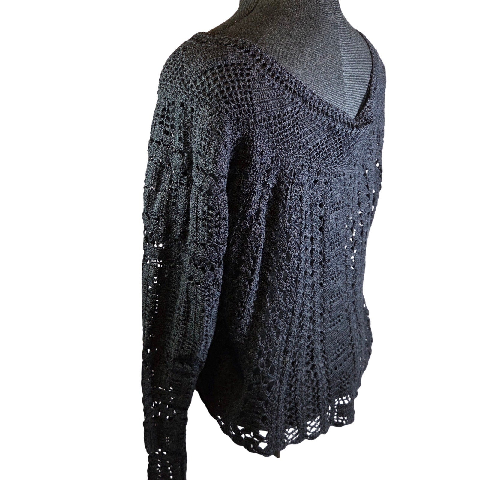 Peruvian Connection Crochet Open Knit Pima Cotton Sweater XL Peru Boho