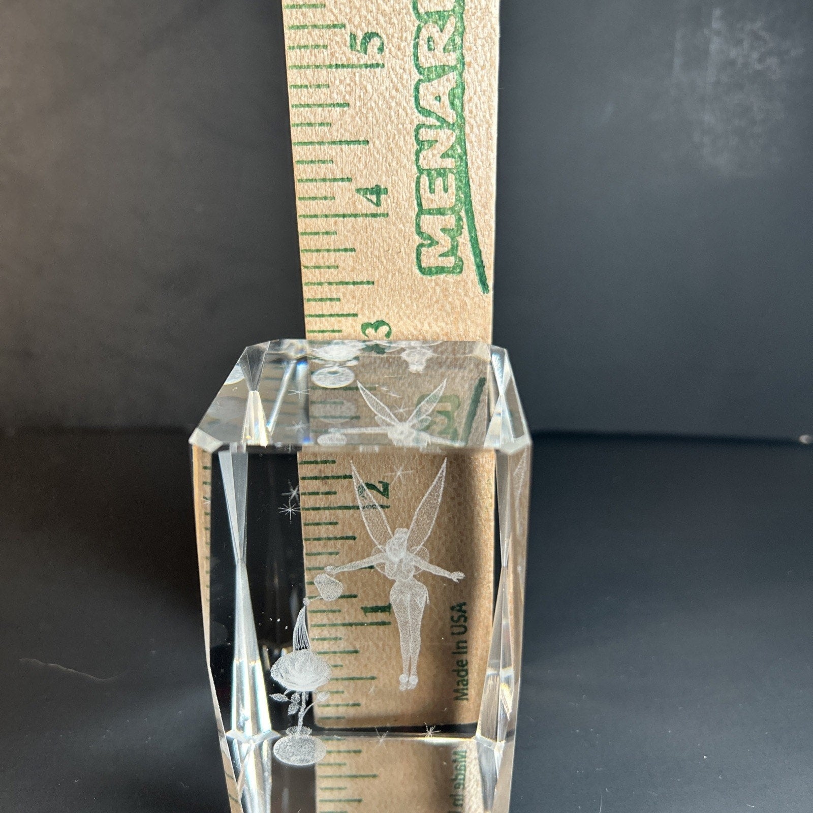 Tinker Bell Watering a Flower 3d Etched Disney Crystal Glass 3"x2" Paper Weight