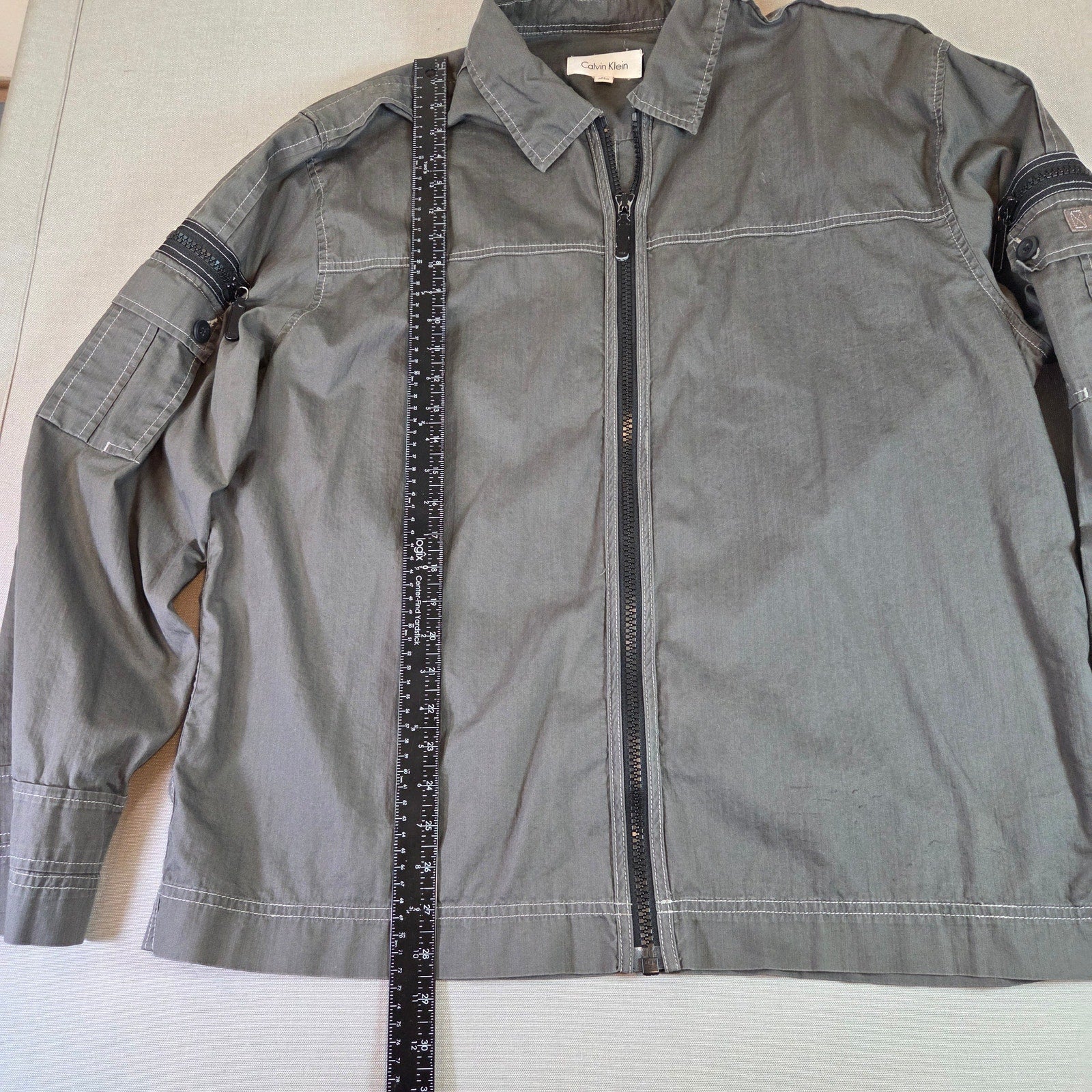 Calvin Klein Full Zip Cotton Jacket Men’s XL Green Lightweight Casual Outerwear