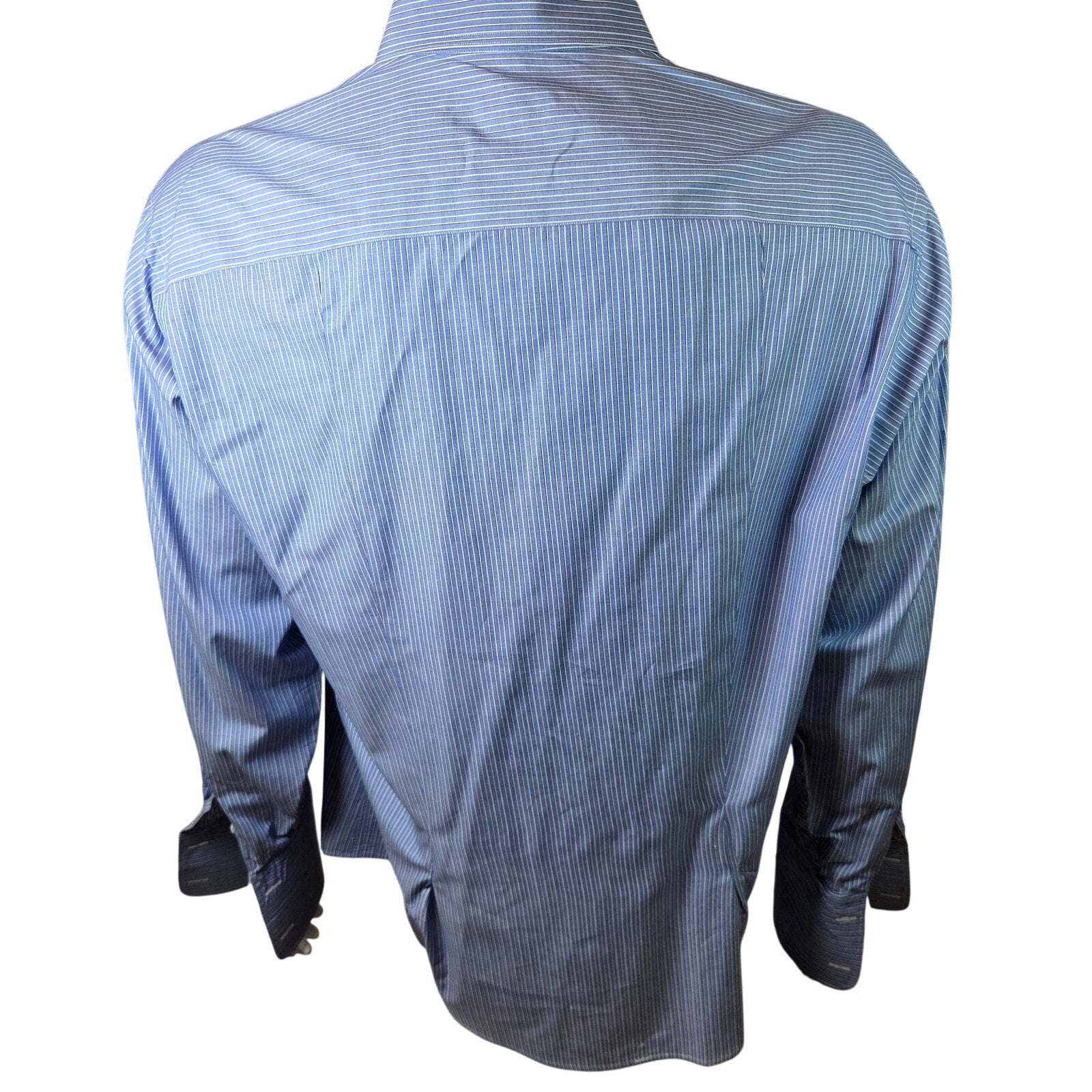 Giorgio Armani Le Collezioni Blue Stripe French Cuff Dress Shirt 17 34/35