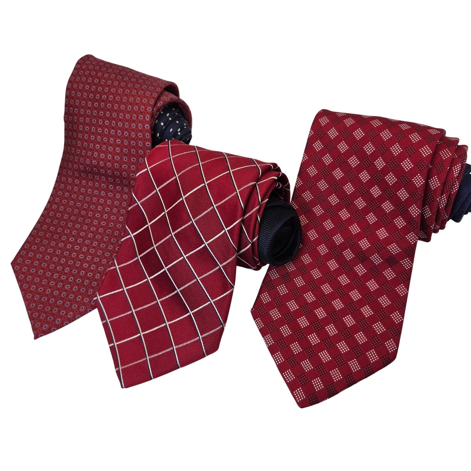 Tommy Hilfiger 3pc Silk Tie Lot Red Check Dot Classic Contrast Tips 58x3.75 USA