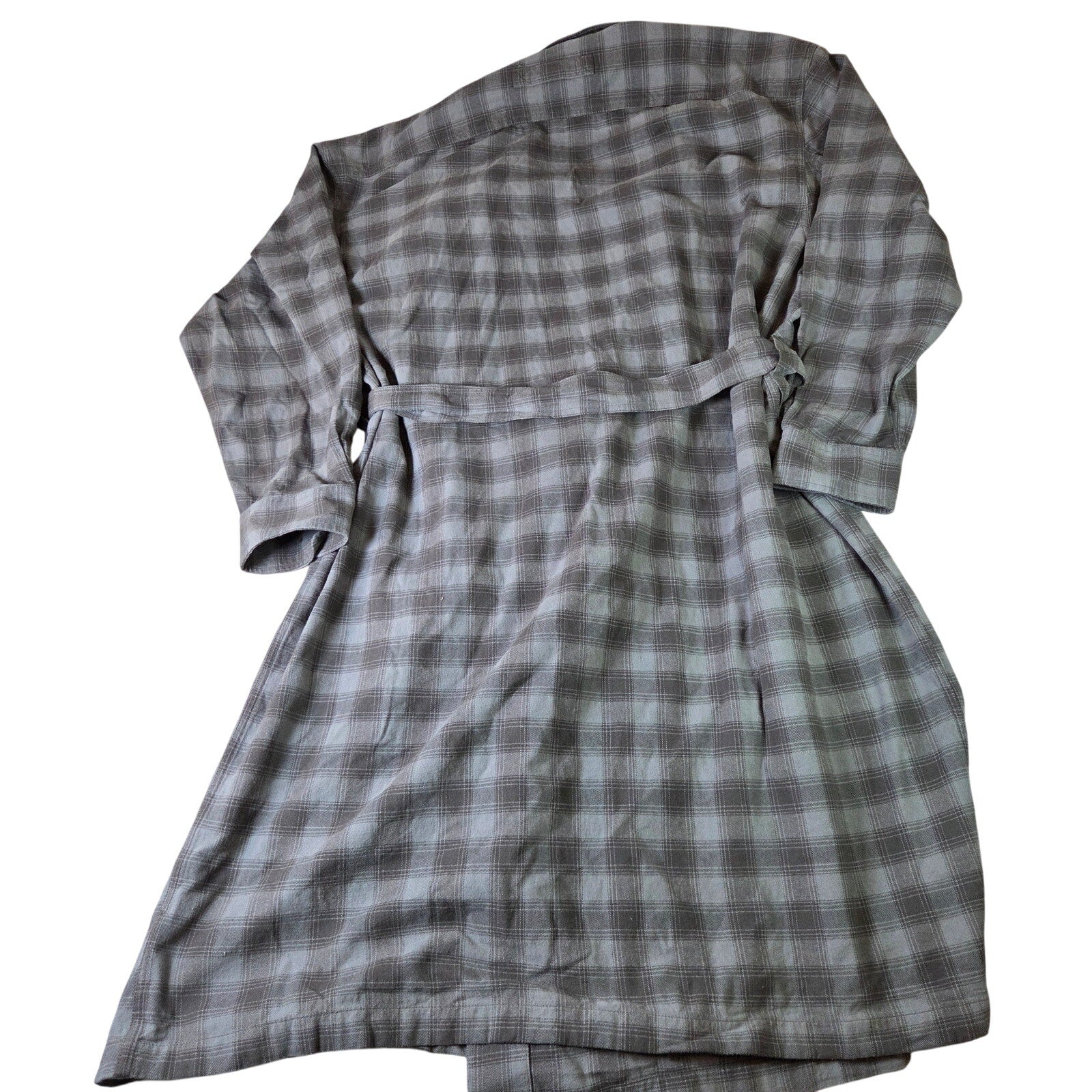 Duluth Trading Co Plaid Flannel Robe XL 100% Cotton Gray Belted