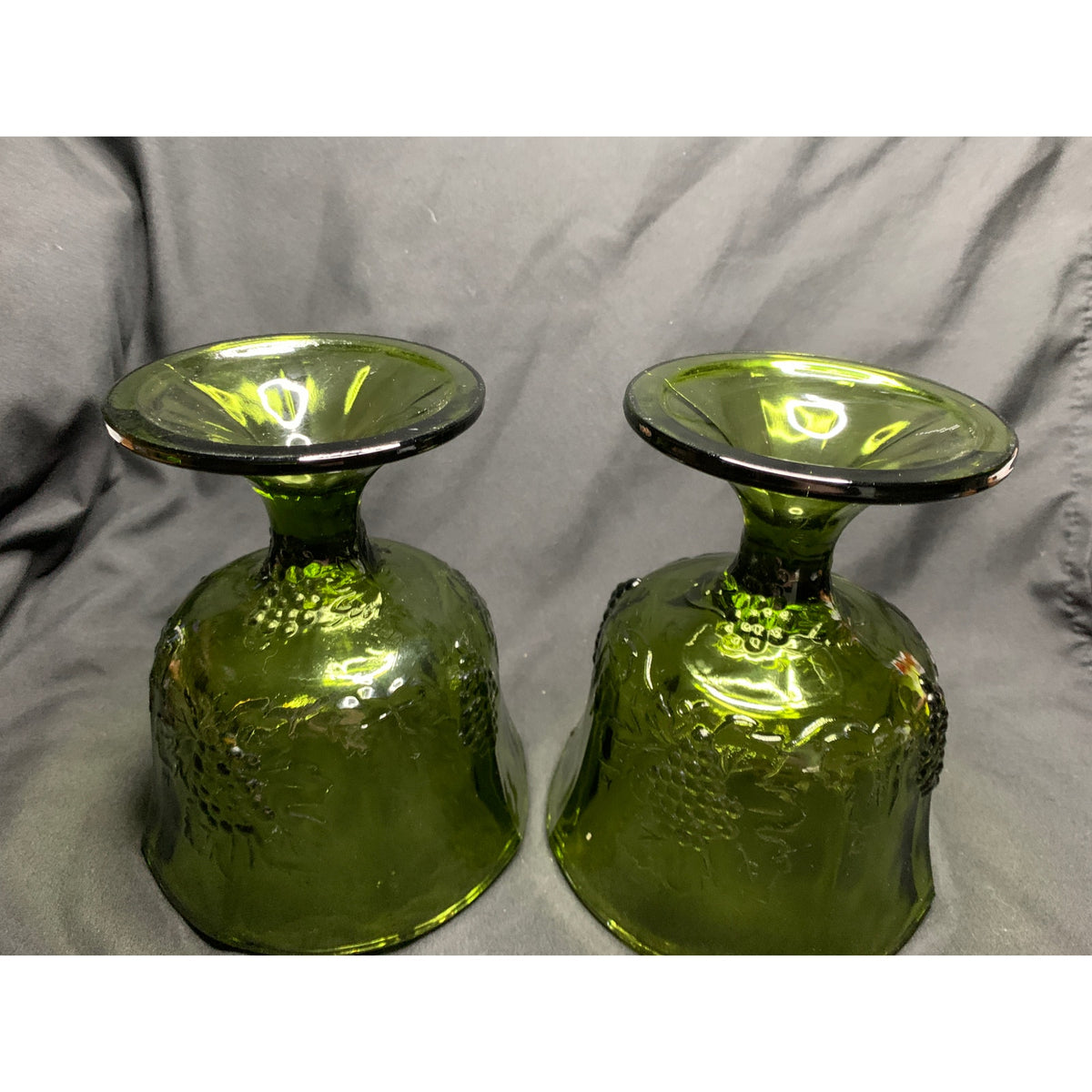 Vintage Indiana Glass Harvest Grape Olive Green Footed Sherbet Bowls Set 2