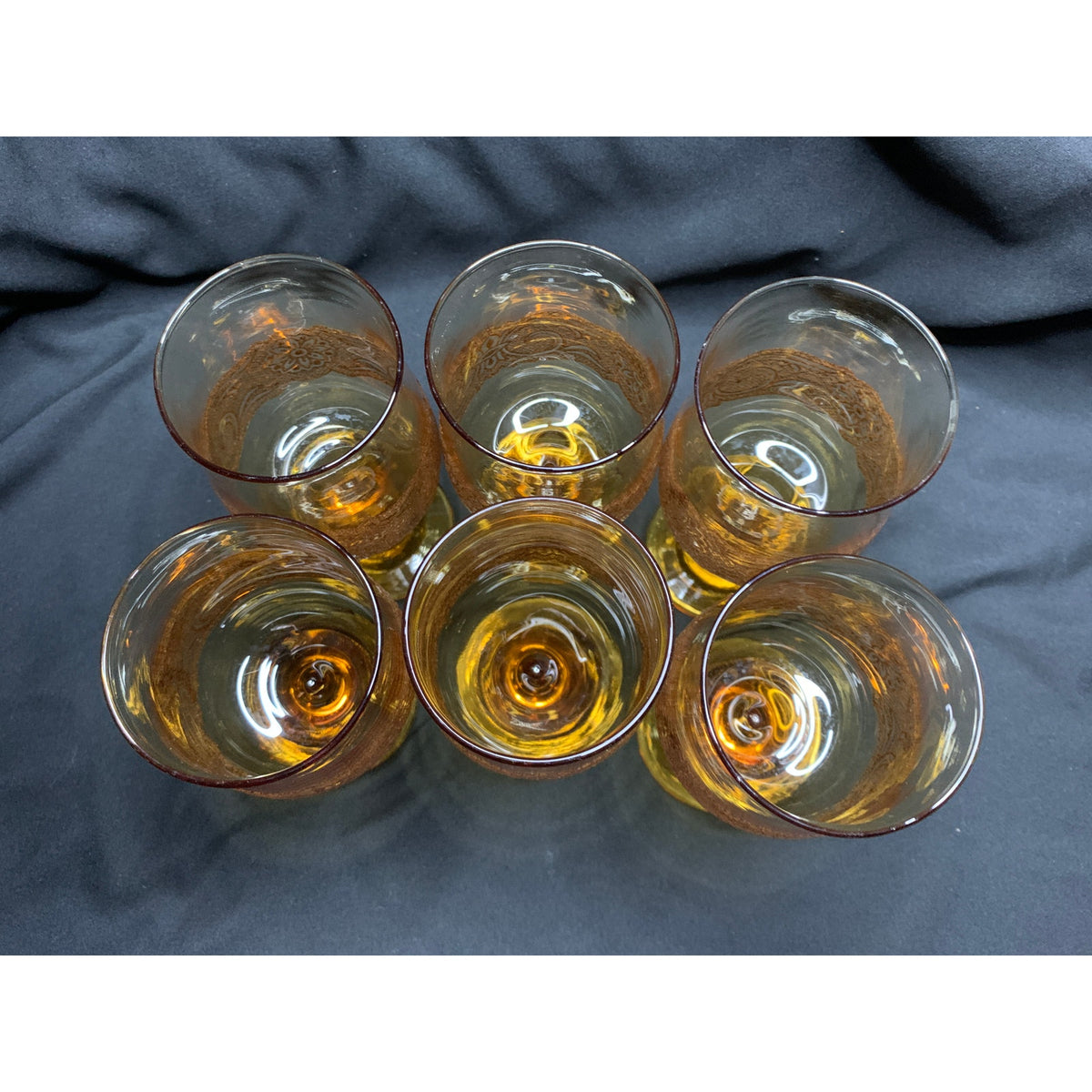 Vintage Libbey Americana Amber Wine Goblets Embossed Floral Set of 6