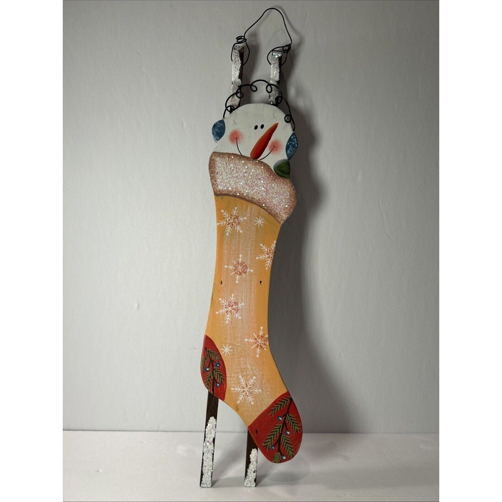 Wooden Christman Snowmen in Stocking Decorations