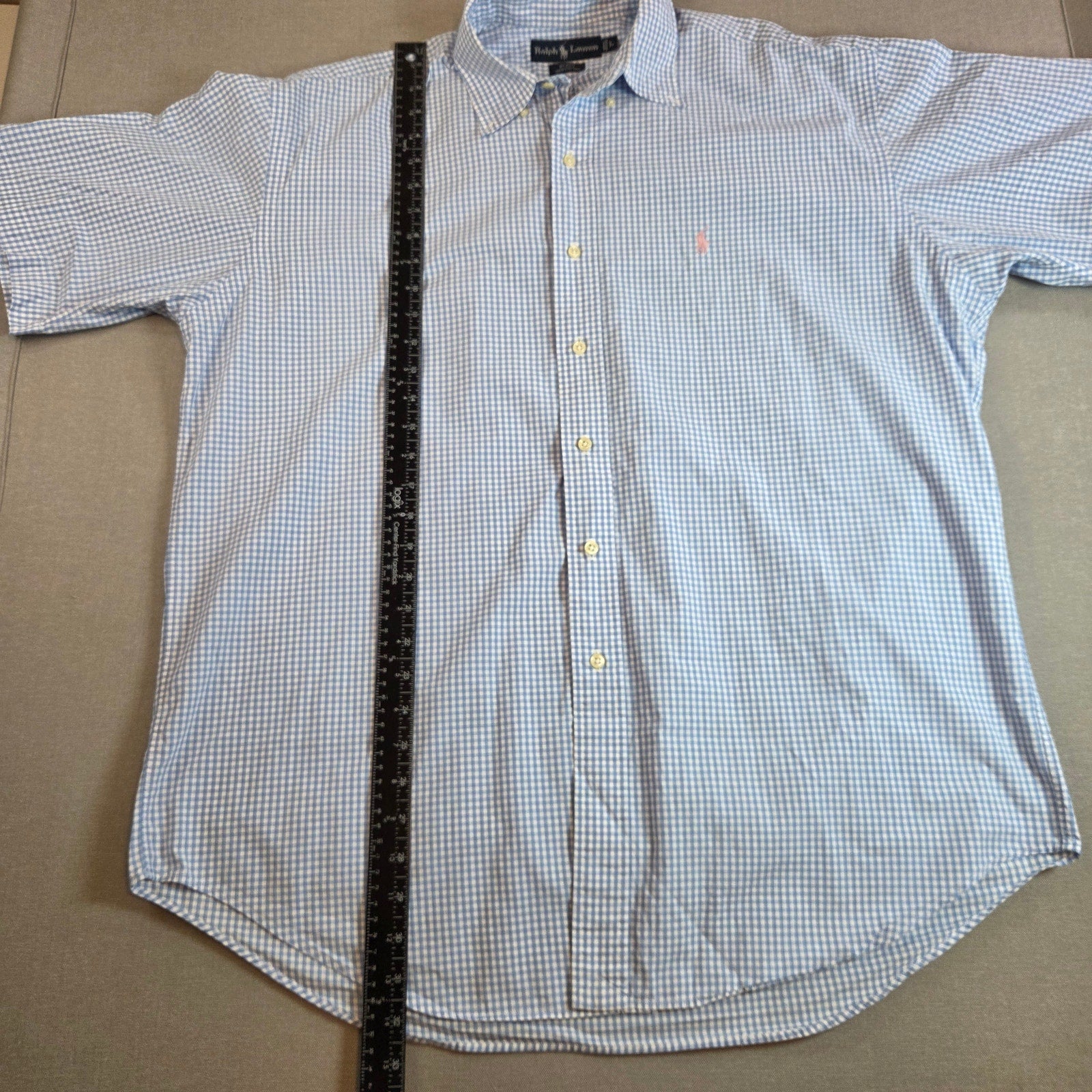 Ralph Lauren Blake Blue Check Short Sleeve Button Down Shirt L Cotton