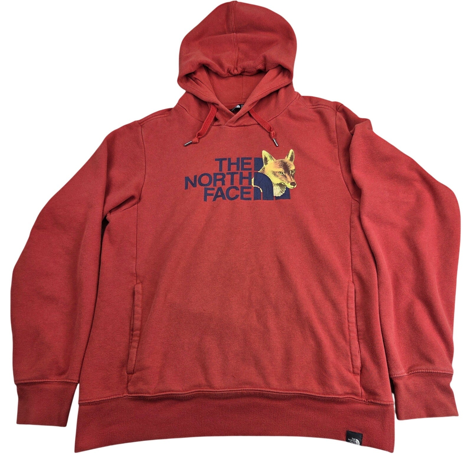 The North Face Fox Graphic Logo Hoodie Mens Small Pullover Sweatshirt Red