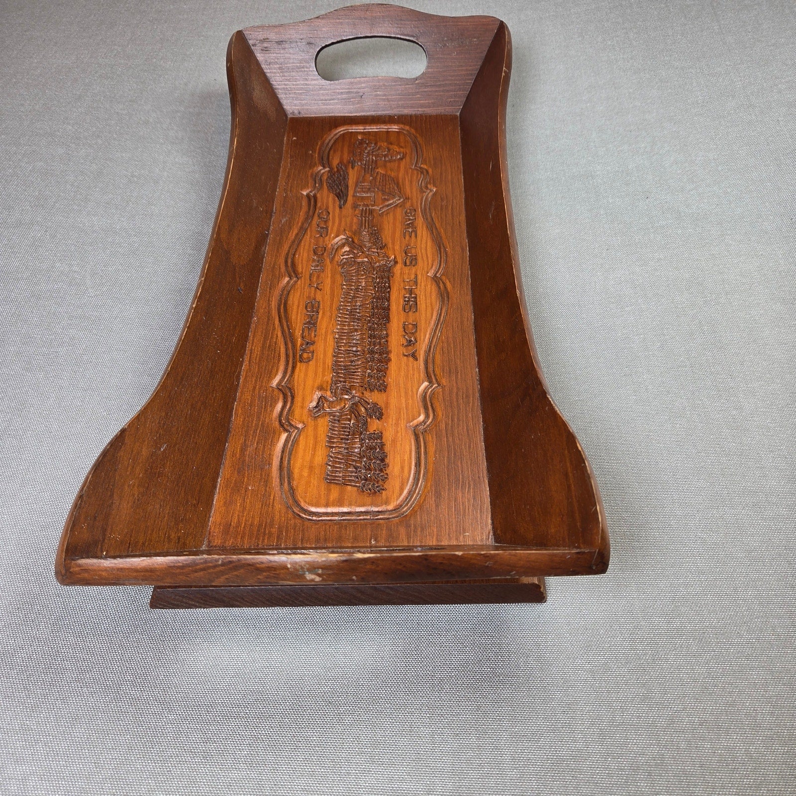 Vintage Wooden Bread Basket Tray Give Us This Day Our Daily Bread 18in