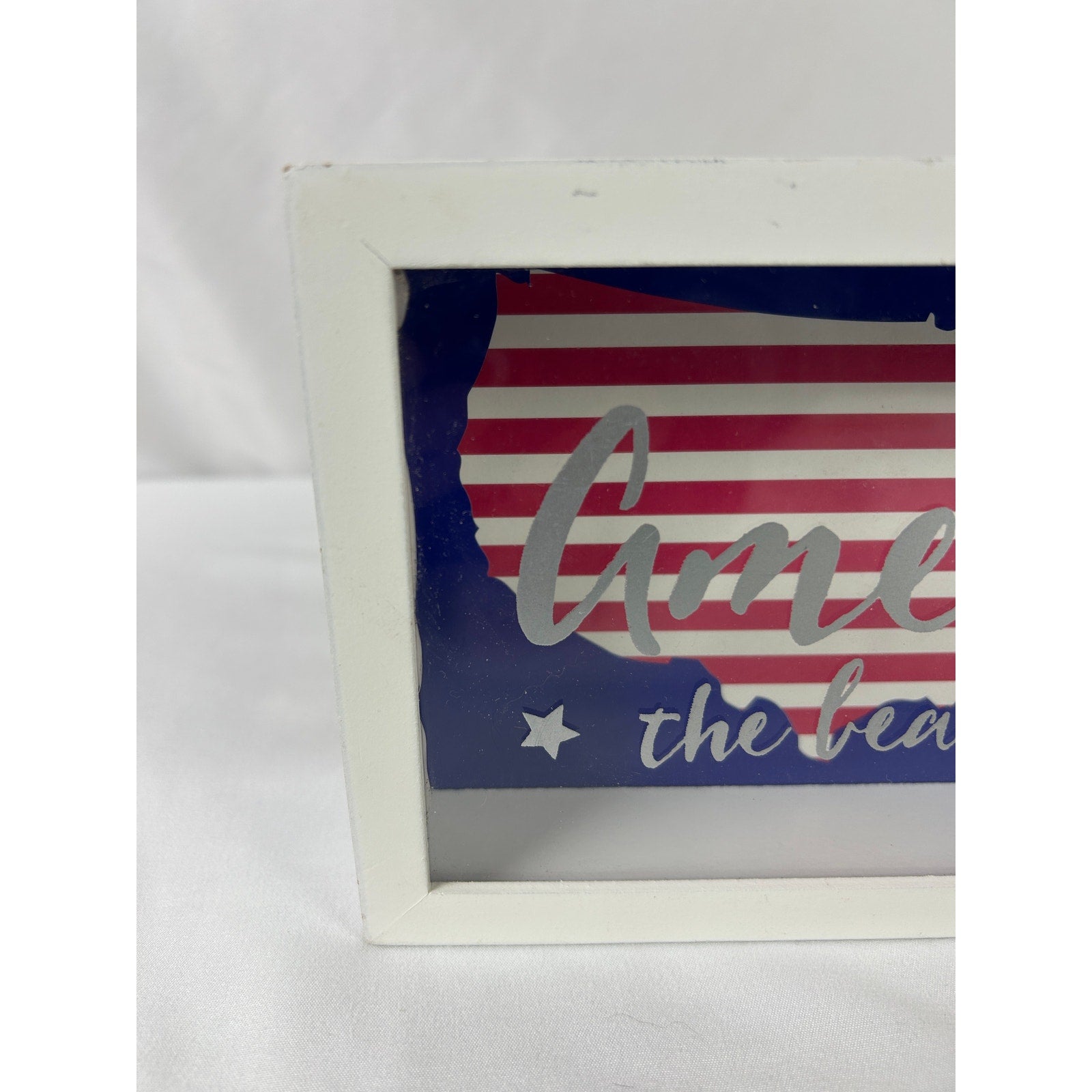 America The Beautiful Shadow Box Patriotic USA Flag Wood Sign Decor