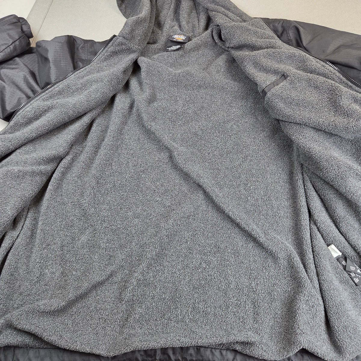 Dickies Fleece Lined Hooded Nylon Jacket Black Full Zip Ripstop Men's 2XL