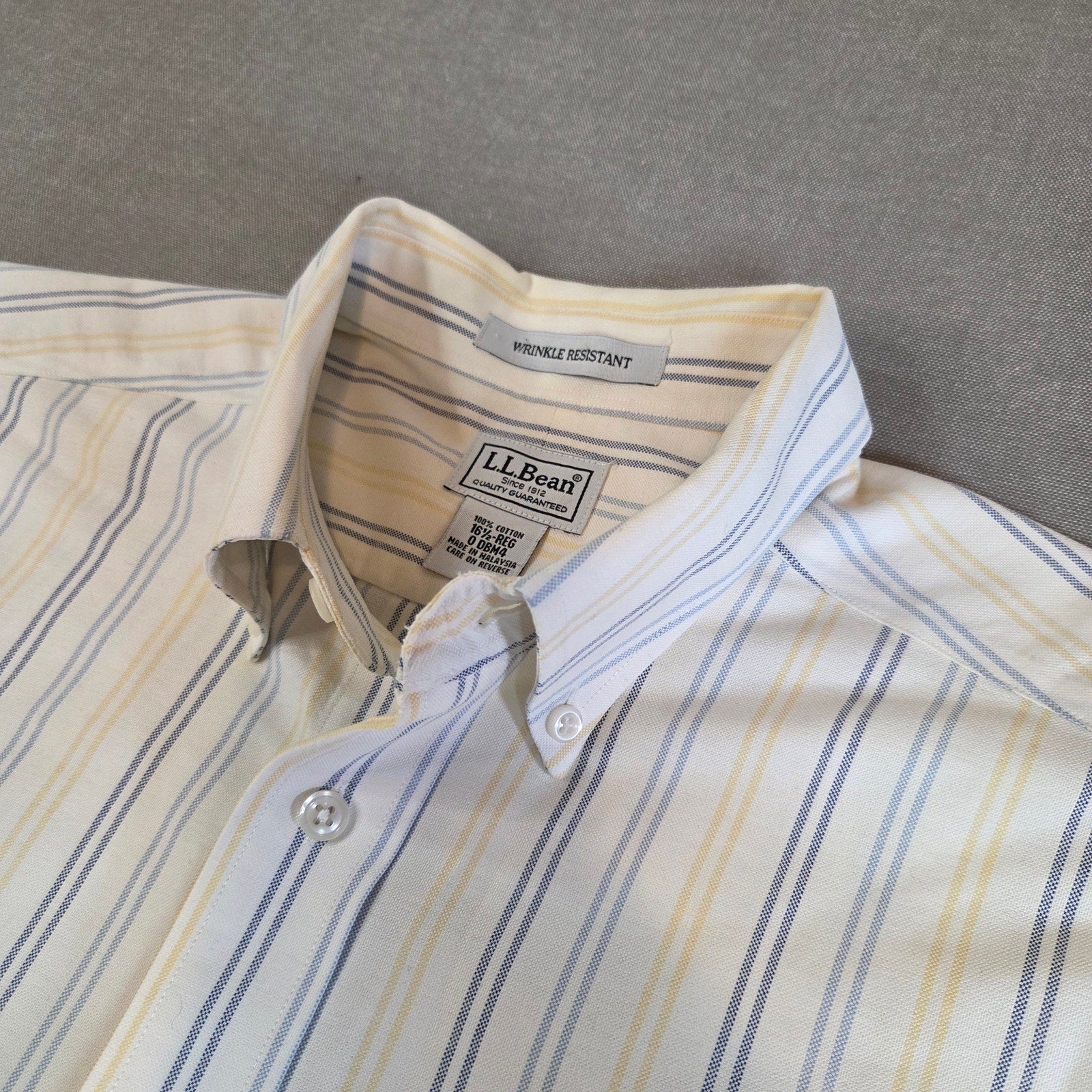 LL Bean Wrinkle Resistant Striped Short Sleeve Shirt 16.5 Reg Cotton