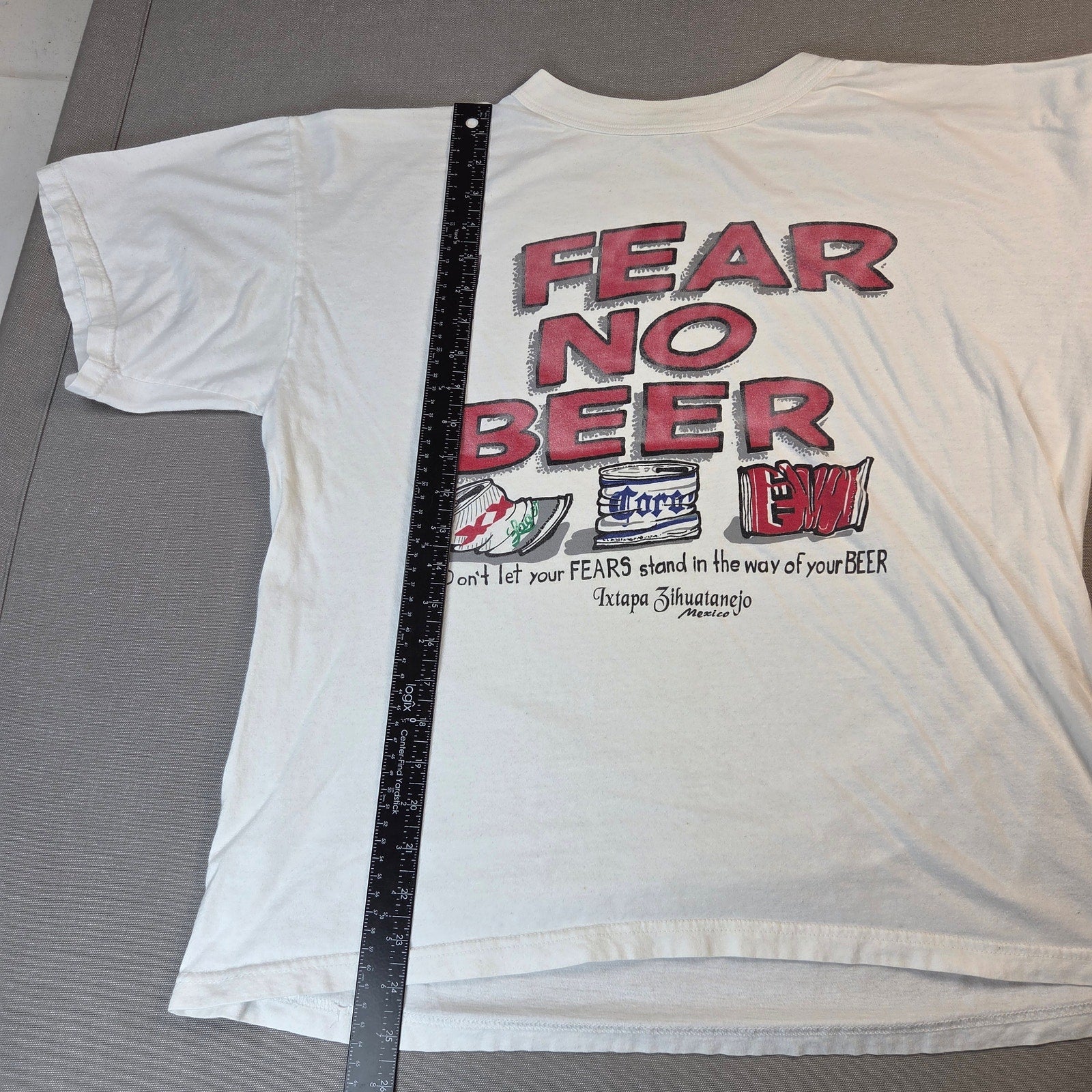 Manzanillo 90s I Fear No Beer Vintage Mexico Tourist Graphic T Shirt XL White