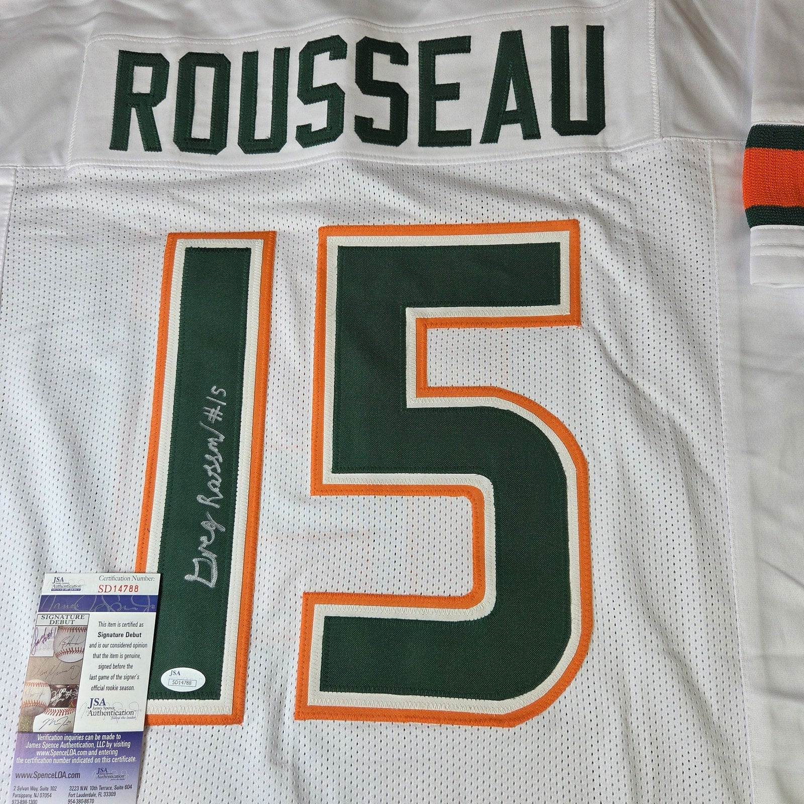 Greg Rousseau Signed Miami Hurricanes Custom Jersey JSA COA Auto #15