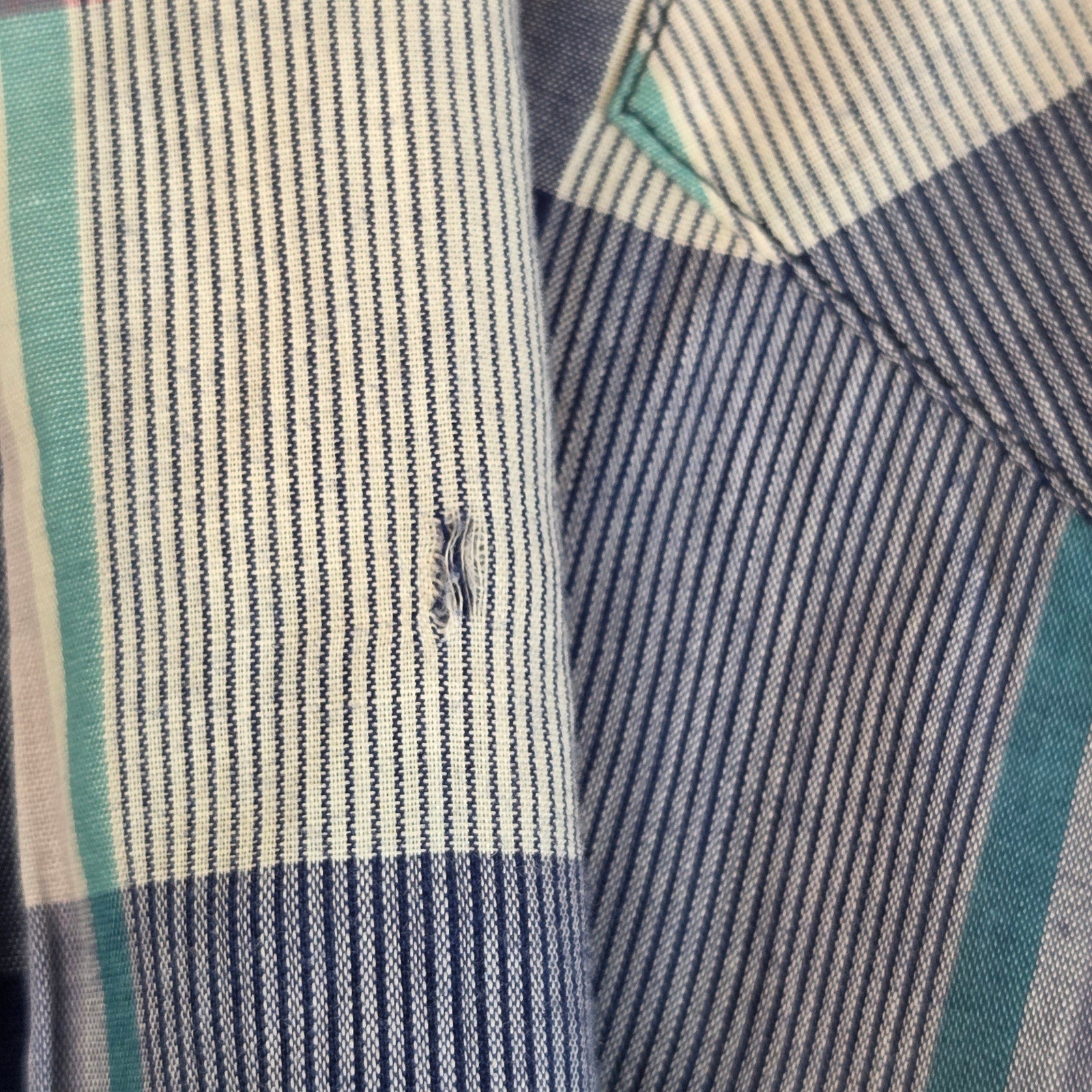 Wrangler 3XT Tall Man Pearl Snap Western Shirt Blue Plaid Flawed Sleeves