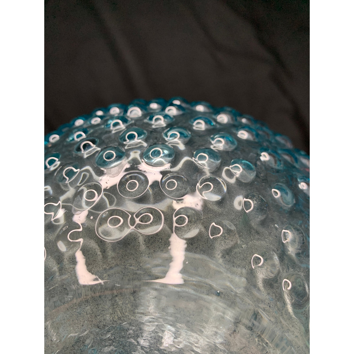 Large Aqua Blue Hobnail Glass Pitcher Clear Applied Handle Heavy Art Glass
