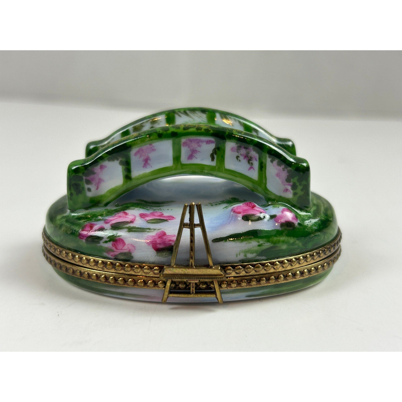 Limoges France Hand Painted Bridge Trinket Box Peint Main
