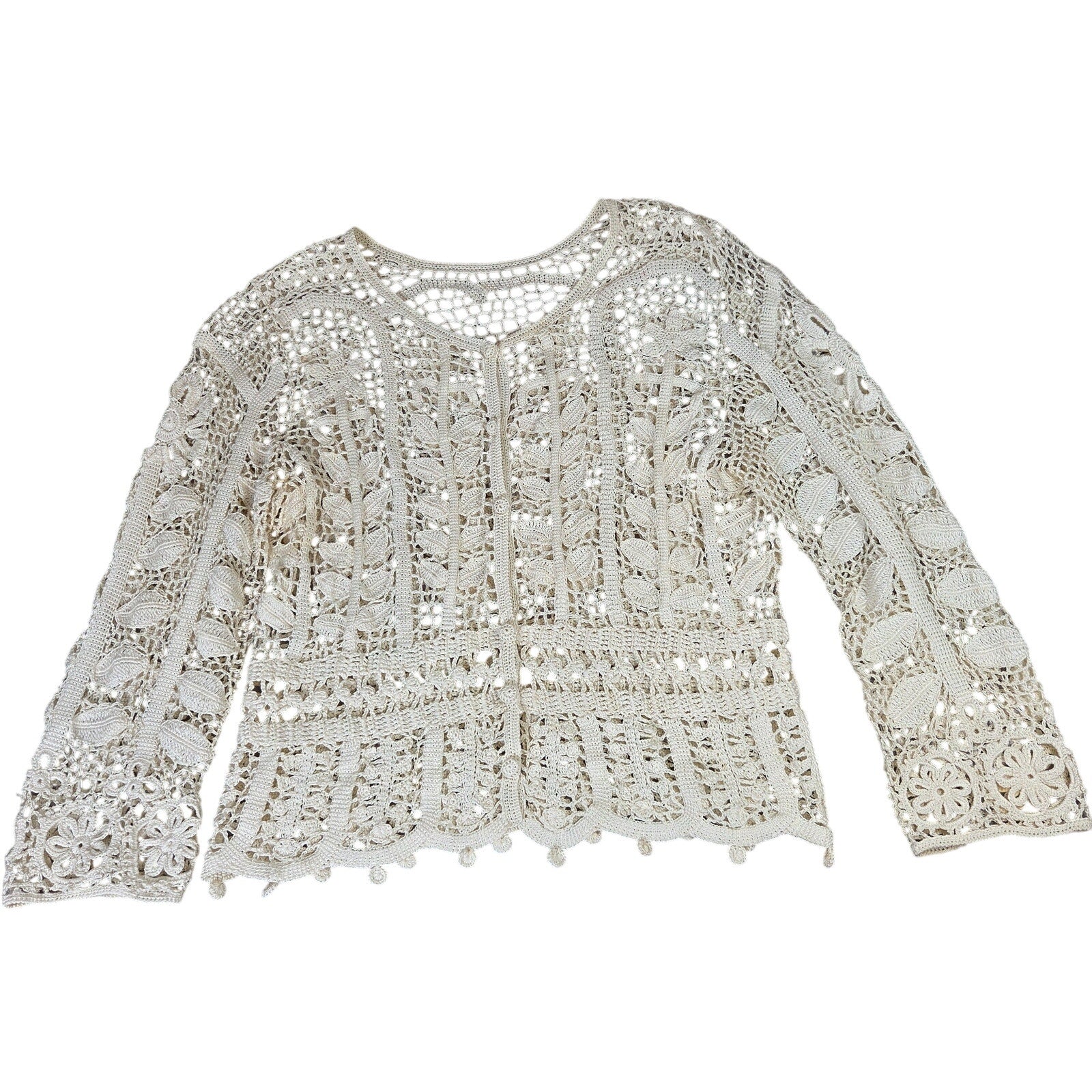 Unbranded Crochet Lace Cardigan Open Knit Floral Button Front Sweater