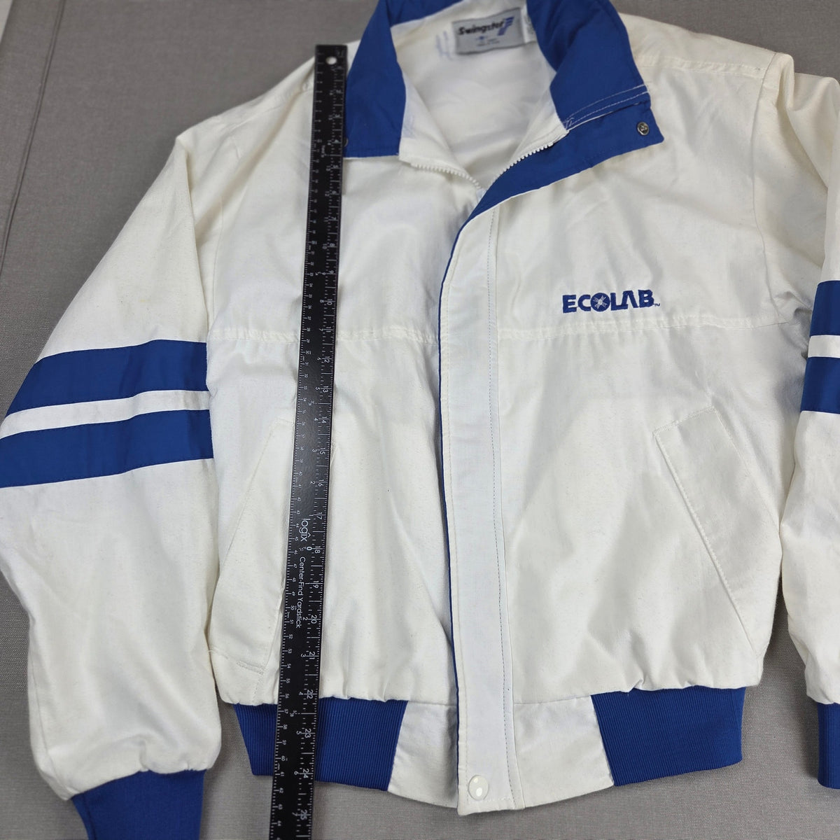 Vintage Swingster Ecolab USA Cotton Bomber Jacket Small White Blue Full Zip