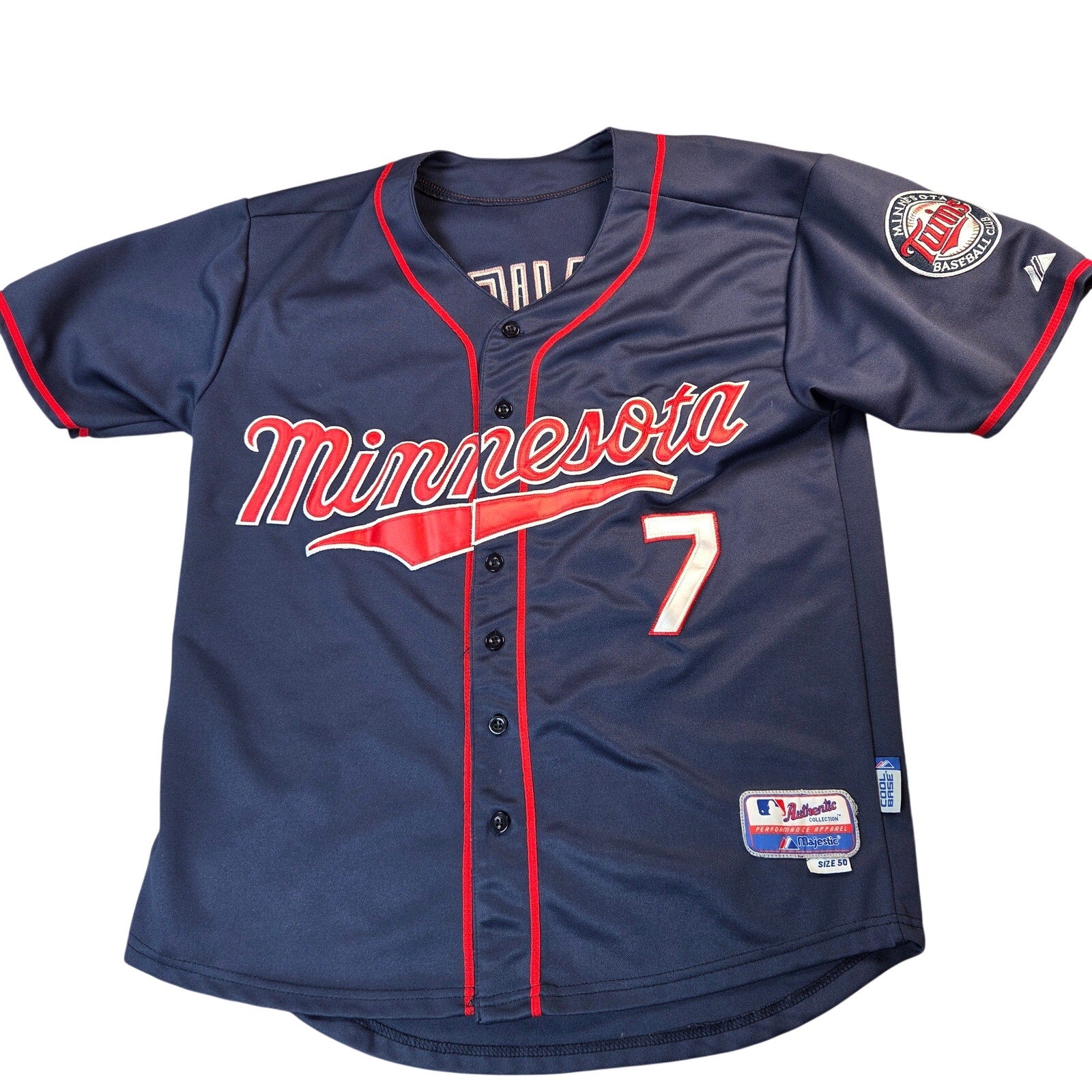 Majestic Joe Mauer #7 Minnesota Twins Cool Base Jersey Size 50 Authentic XL