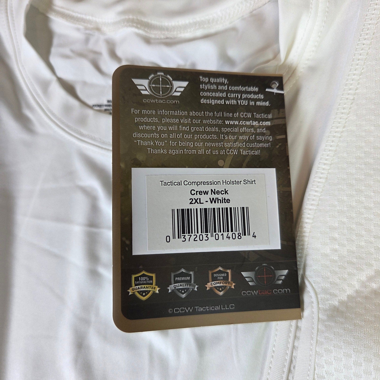 CCW Tactical Compression Holster Shirt Concealed Carry Crew Neck 2XL White