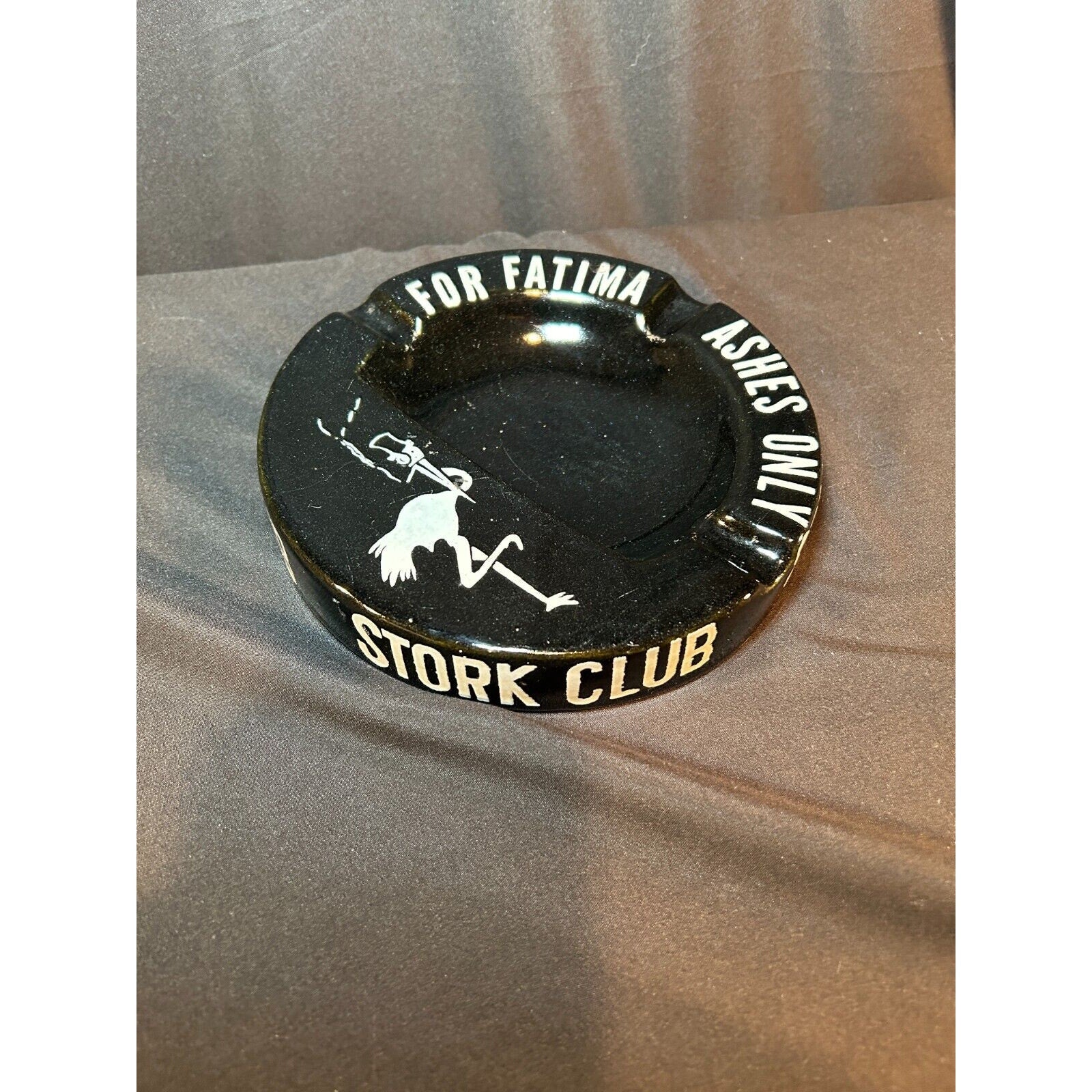 Stork Club Fatima Ashes Only Black Ceramic Ashtray Vintage NYC Nightclub Rare