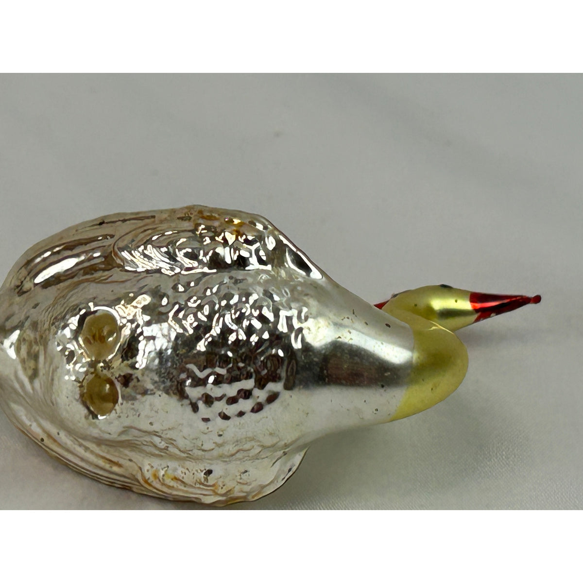 Vintage German Mercury Glass Peacock Bird Ornament Painted Wood Tail 5.5"
