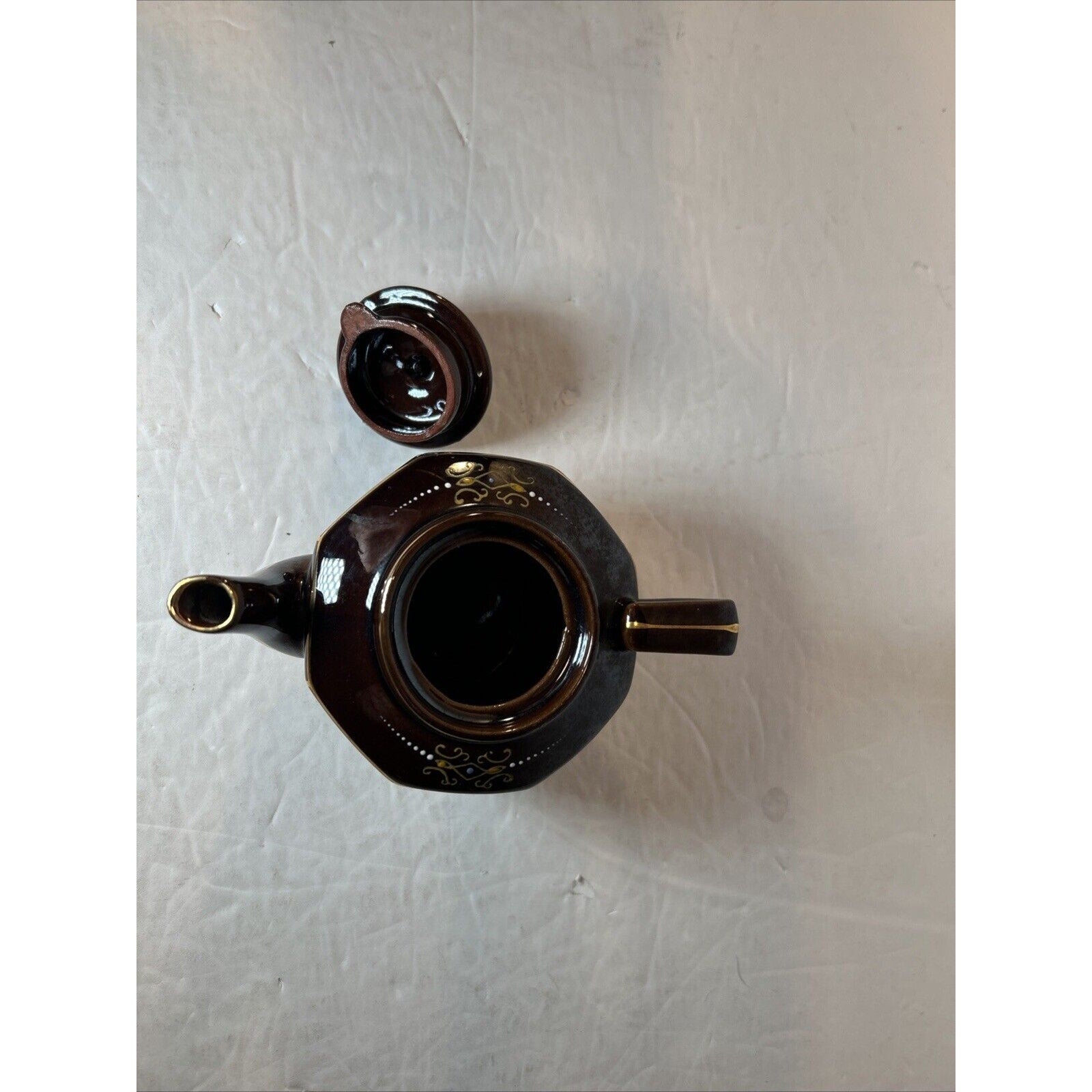 Vintage Japan Brown Ceramic Teapots with Lids – Hand Painted Floral Gold Accents