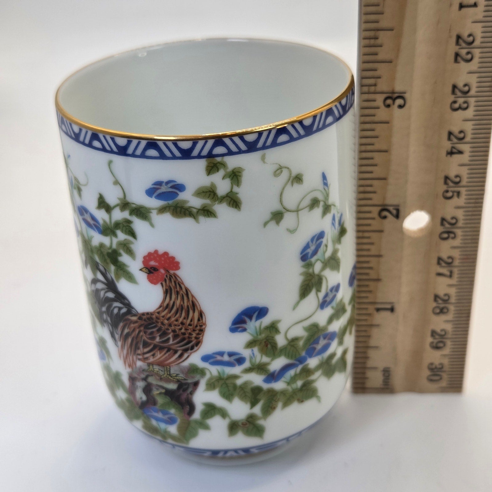 Franklin Porcelain 1985 Rooster Morning Glories Flower Bird Series Cup Japan