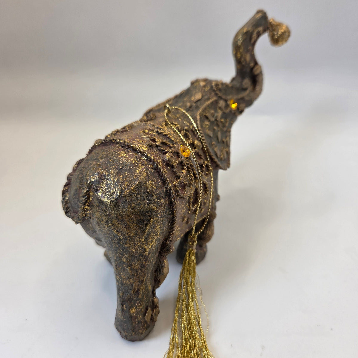 Silvestri Handcrafted Elephant Ornament Resin Jeweled Gold Tassel Decor